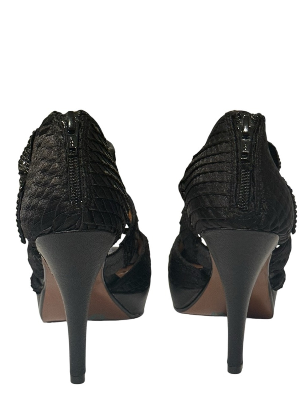POETIC LICENSE Mistletoe Kisses Black Open Toe Rhinestone Bow 4” Heels Size 6 - Picture 9 of 13